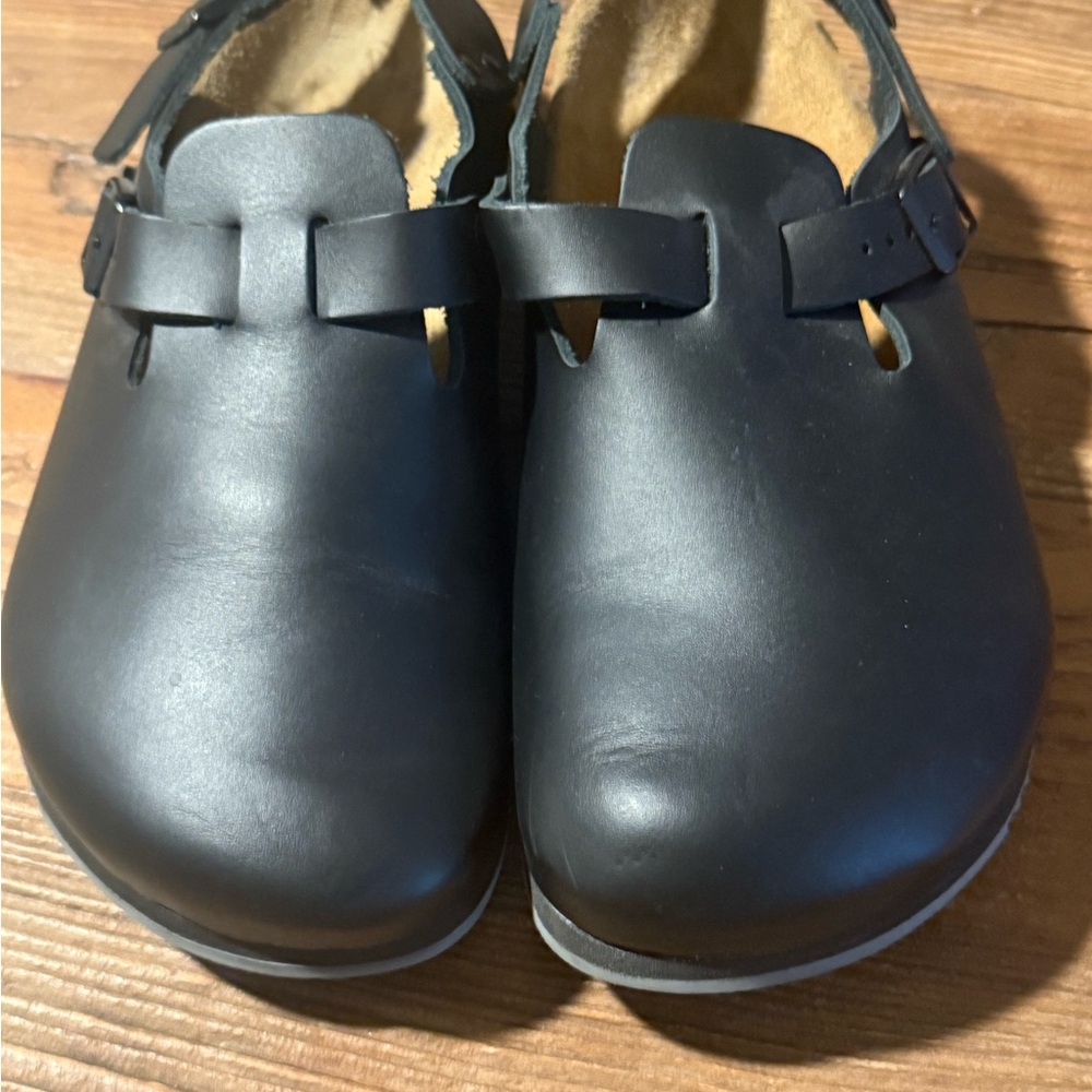 Black Leather Clogs